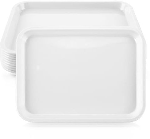 CYEER 10er Set Serviertablett Weiß 24x18 cm – Rechteckiges Melamin Tablett für Gastronomie, Buffet & Party – Robustes Kunststoff Tablett für Fingerfood, Kaffee & Tee – Stapelbar