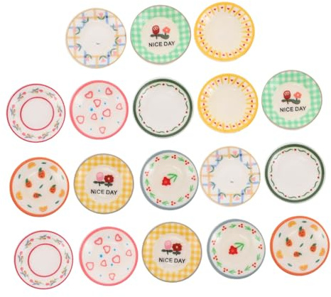 Vaguelly 18 Piezas Vajilla para Casa de Muñecas con Delicados Patrones Platos y Bandejas Miniatura para Accesorios de Cocina Simulación Decoración Versátil para Diseño de DIY