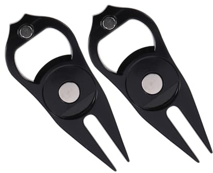 Kisangel 2 Pezzi Strumento Ripara Zolle Lega di con Marcatore Pallina e Apribottiglie Forchetta per Allineamento Pallina e Riparazione Resistente e Portatile per Golfisti