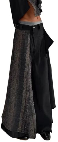 Falda larga para hombre, de terciopelo, con dobladillo, estilo gótico, Y2K, gótico, pantalones cargo de hip hop, pantalones de baile de calle, adolescentes, monocolor, falda larga, Negro , L