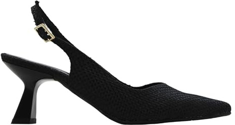 Daniela Vega - Zapato de salón Destalonado,tacón Kitten,de Rafia,Puntera Fina,Escotado,Elegante para: Mujer Color: Negro Talla:37