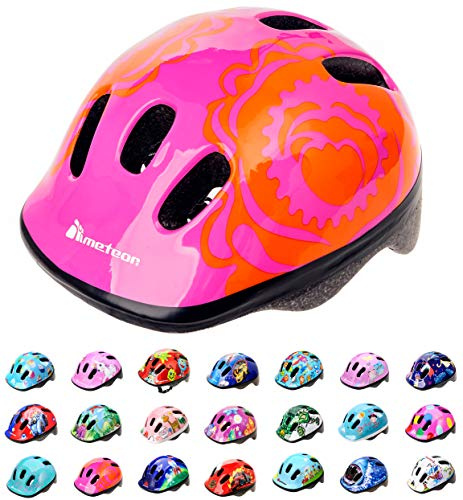 Meteor Kids Bike Helmet Big Flower XS 44-48 cm, Toddler & Child Cycling Helmet, Lightweight Adjustable Scooter & Skate Helmet with Airflow Vents, Washable Padding, Safety Head Protection