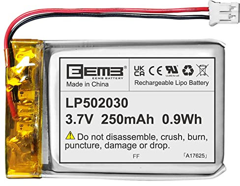 EEMB 3.7V 502030 Battery 250mAh Lipo Battery Rechargeable Lithium Polymer Battery with JST2.0 for Nextbase Dashcam Battery Replacement-Make Sure Device Polarity Matches with Battery Before Purchase!