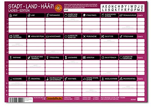 avandu Stadt Land Hää?! Ladies Edition Spielblock mit 50 Blättern - Stadt Land Fluss für Frauen - Gesellschaftsspiel