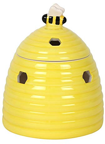 Glad gul bikupa oljebrännare – 14 cm x 11 cm (1 st.) - Förtjusande keramisk design med sött bi-lock, bikakeutklipp - kompatibel med doftoljor och vaxsmältningar