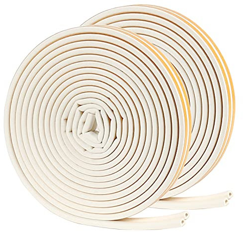Window Insulation, 4 Seals Total 20M Self Adhesive Type D Door Insulation Strip Draught Excluders Tape for Windows and Door Seal, Weather Strip, Window Noise Blocker (9mm X 6mm X 5 Meters)