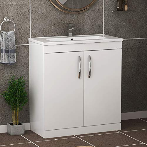 Royal Bathrooms.co.uk Turin Gloss White Floor Standing 2 Doors Vanity Cabinet Unit and Mid Edge Basin - 800mm