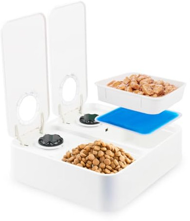 All for Paws Automatic Cat Feeder 2 Meal Dog Feeder, Dry and Wet Food Dispenser with 48-Hour Timer, Ice Pack Included, Dishwasher Safe Pet Feeder for Dogs