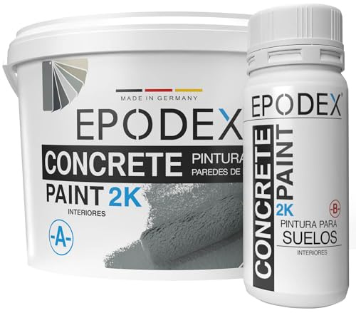 EPODEX 2K Betonfarbe, Bodenfarbe, 2K Epoxidharz Bodenbeschichtung, Garagenbodenbeschichtung, Keller, Garage, Werkstatt, wasserfest, Innen, 1,8kg - 4,5m² für 2 Anstriche - Betongrau