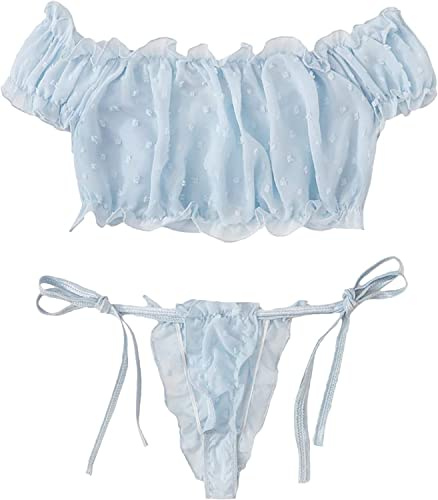 VicSec Ensemble de lingerie sexy babydoll pour femme, joli ensemble soutien-gorge transparent et culotte, teddy à bretelles avec nœud papillon réglable, sous-vêtements coquins, nuisettes de nuit pour