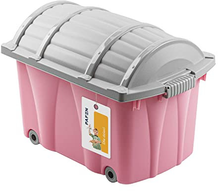 PAFEN Piraten Spielzeugkiste 49l mit Rollen - Schatzkiste 58 x 38,5 x 37,5cm - Spielzeugbehälter Aufbewahrungsbox für Kinder Ordnungsbox, Rosa