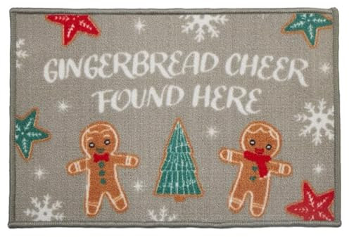 eBoutik - Festive Christmas Welcome Mat - Xmas Design Non Slip Indoor Doormat Decoration - Machine Washable Home Floor Protection Barrier Mat Dirt Trapper (Gingerbread Found Here)