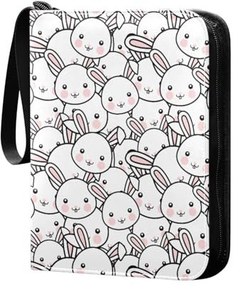 Bunny Rabbit Cartoon Gesicht Sammelkartenalbum 4 Taschen Kartenordner 50 Seiten 400 Karten PU Reißverschluss Kartenbinder Aufbewahrungshalter für Sportspielkarte