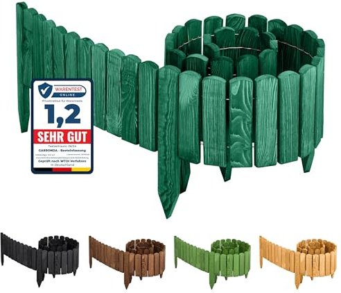 Garronda trädgårdsavgränsning i trä – impregnerat flexibelt rullstaket/rullkant 200x8 cm palissad och trädgårdsstaket för trädgården GD-0046 (Smaragdgrön, Höjd: 8 cm)