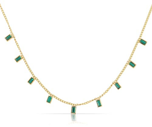 Made by Nami Goldene Edelstahl Halskette Damen mit Smaragdgrünen Edelsteinen Geburtstagsgeschenk für Frauen Wasserfest 40 + 5 cm (Mehrere Steine)