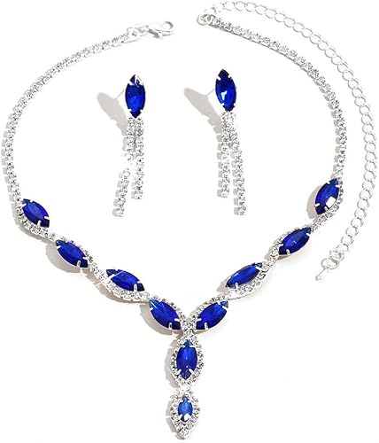 FDEETY Ensemble Bijoux Femme Élégant Collier et Boucles d'Oreilles en Cristal Bleu Parfait pour Mariage Anniversaire et Fête des Mères