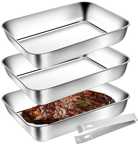 Occtingkind Juego de 3 cuencos para empanar, de acero inoxidable, juego de cuencos (25 cm x 19 cm x 5 cm), bandeja para empanar, para cocina, carne, pescado y gastro