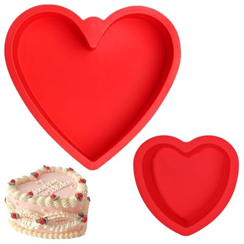 2PCS Silicone Tortiera Forma di Cuore,25.4,Teglia per Torta a Forma di Cuore,Stampo Silicone Per Cottura Torte a cuor, Budini (25.4cm+17cm)