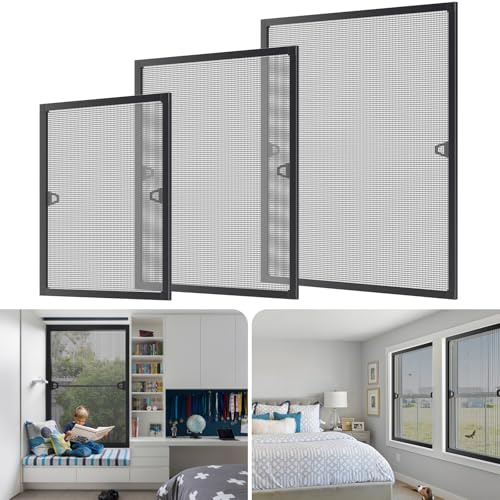 Mosquitera de marco de aluminio, cortina mosquitera para puerta y ventana, antimosquitos, antimoscas y antiinsectos, tejido de fibra de vidrio, transpirable, no es necesario taladrar, color antracita,