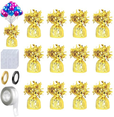 Lot de 12 poids lourds pour ballons à l'hélium, avec 2 rouleaux de ruban, 1 rouleau de bande d'arche et 200 points de colle, accessoire de ballons pour fêtes d'anniversaire, événements et célébrations