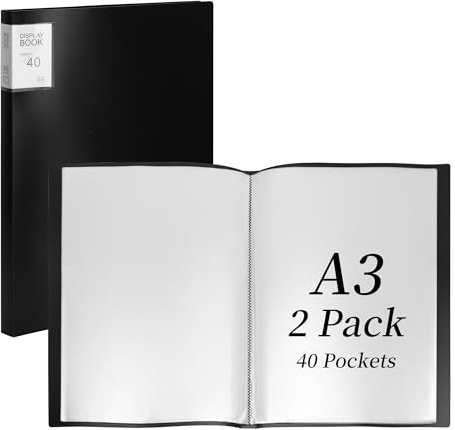 Aramanara 2 raccoglitori A3, 40 tasche, libro di presentazione, formato A3, con maniche in plastica trasparente, per dipingere e relazioni artistiche con diamanti (nero)