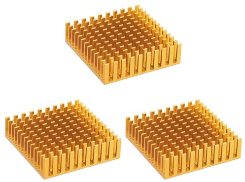 PATIKIL Heatsink 40x40x11mm, 3 Pcs Aluminum Cooler Radiator Heat Sink with Thermal Blue Sticker for Raspberry Pi Chip CPU Power Transistor FET IC Power Amplifier, Gold