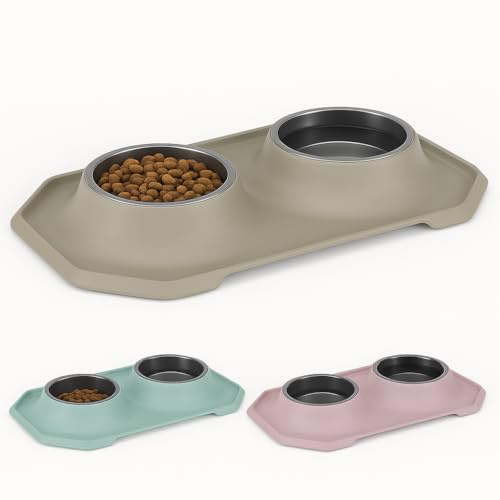 Plastiken - Comedero Doble Perro y Gato 100% Reciclado Hecho en España - Antideslizante 2x500ml - Cuenco Bebedero Comida y Agua Mascotas Medianas y Grandes - Libre BPA - Apto Lavavajillas