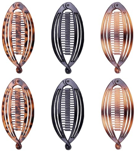 YFTRFR 6 Piezas Pinzas Banana Clip, Soporte para Cola de Caballo Forma de Pez Clásicas con Doble Peine para Mujeres y Niñas, Deportes y Vida Diaria, Pelo Largo, Liso y Rizado, Modelado(3 Color)