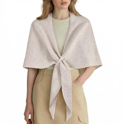 ACUSHLA 100% Merino Wool Shawl Wraps for Women Knit Pashmina Large Triangle Scarf Winter Poncho Shawl for Sweater Dress Wedding, Beige