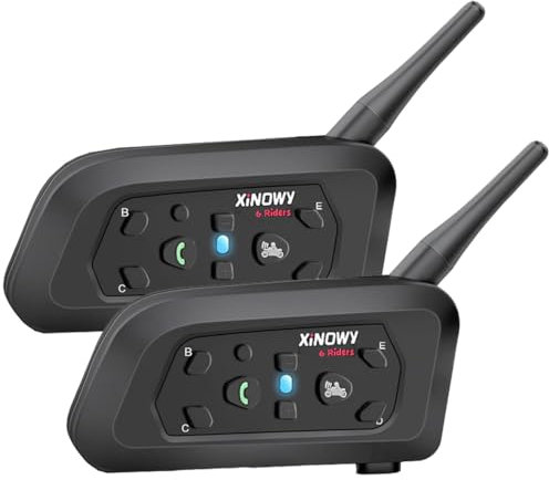 V6 Motorcycle Helmet Intercom Wireless Bluetooth Motorcycle Intercom Headset, 1200m 6 Riders, for Climb Ski Long Journey Outdoor Sports (2 Pack)