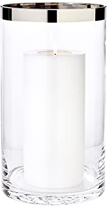 EDZARD Windlicht Molly, Kerzenhalter aus mundgeblasenem Kristallglas mit Platinrand, Glas für Stumpenkerzen Höhe 30 cm, Durchmesser 17 cm