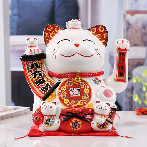 XIZHI Gato de la Fortuna de la Suerte de 13 Pulgadas con Brazo ondulante Maneki Neko Chino Feng Shui Deoration Gato de la Suerte para Tiendas, restaurantes, Sala de Estar, el Negocio está en Auge