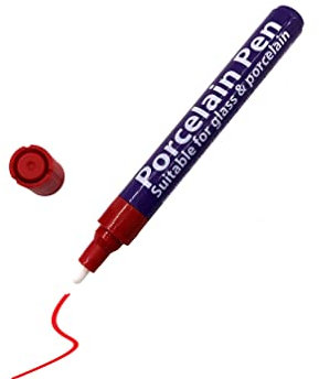 Craftplay Porcelain pens | Markers for porcelain, glass and ceramics | Dishwasher safe finish | Red