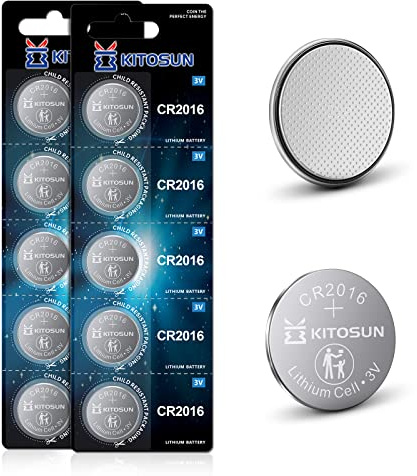 Kitosun CR2016 Batterier Litium Knappcell 3V - 3 volt CR 2016 Knappceller Batteri för Användning i Nyckelhängen, Bilnyckel, Ledljus, Vågar, Bärbar och Medicinsk Utrustning (10 stycken)