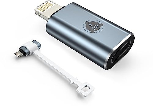 TechMatte USB C to Lightning Adapter, 27W PD Fast Charging Compatible with iPhone 14/13/12/11 Pro Max Mini/X/XR/XS/SE/8/7/6/iPad/iPod/AirPods, Support Data Transfer, with Anti-Lost Holder