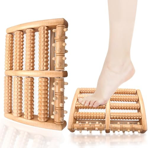 Omtofo 2 Stücke Premium Fußmassageroller Holz, Fersensporn Massagegerät, Fussroller Massage Plantarfasziitis Fußreflexzonenmassage Fussmassagegerät Holz für Zuhause, Büro