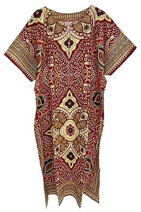 Vestido largo de caftán para mujer, 100 % algodón, estampado africano, talla única, suelto, estilo holgado, para la playa, rosso, Altoa única
