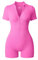 OQQ Damen-Strampler, gerippt, kurze Ärmel, Reißverschluss vorne, Stretch, Bauchkontrolle, Yoga, Workout, Rose, S