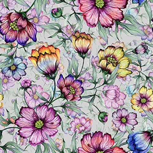 ReWallpaper 44,5CM×7M Tapete Selbstklebend Grün Rosa Tapete Vintage Floral Bunt Tapete Blumen Lila Klebefolie Möbel Grün Blätter Für Küchenschrank Tapete Badezimmer Wasserfest Wand Tapeten Vinyl