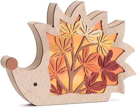 Valery Madelyn Light Up Autumn Decorations, Hedgehog LED Table Ornaments, Wooden Autumn Lights for Harvest Fall Halloween Home Decor.18x13cm