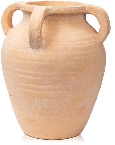 Oairse Hög 25 cm keramisk vas, handgjord rustik brun vas, terrakottavas med keramiska handtag för dekoration, vardagsrum, hemmakontor, vas för pampasgräs, antik dekor