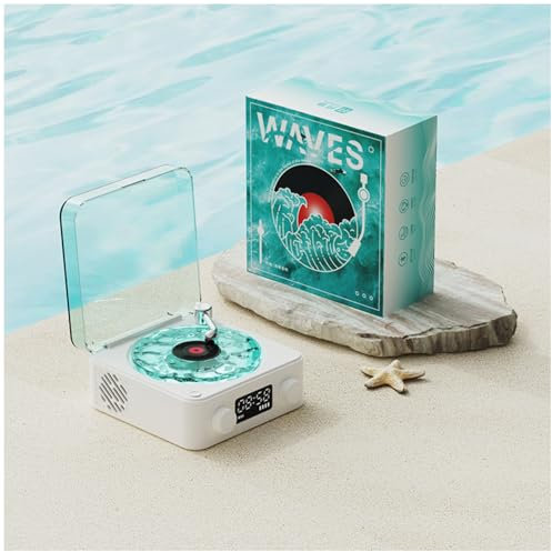 Waves Altavoz Bluetooth Estilo Tocadiscos Vintage, Reproductor The Waves con Luz Nocturna y Visualización de la Hora, Reproductor de CD Estéreo Portátil para Dormitorio, Oficina,