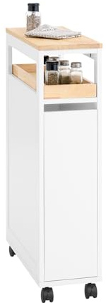 SoBuy Rollcontainer 15cm Badschrank Schmal Servierwagen Nischenregal auf Rollen, Küchenwagen Organizer Nischenschrank Apothekerschrank Bastelwagen für Bad, Küche oder Büro 80x50x15cm NSR11-WN