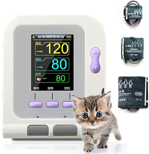 Veterinär utrustning med syresond för blod, digital veterinär blodtrycksmätare manschett med 3 manschetter, syremätningsfunktion, automatisk mätning av den elektroniska blodtrycksmätaren