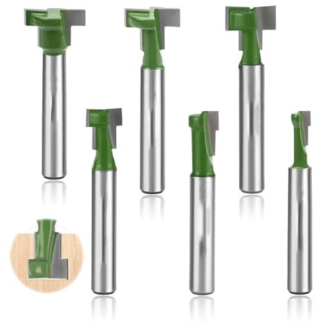 Tkxjry Lot de 6 fraises à rainurer en T, fraises à bois fendues, lot de fraises à rainurer en T, fraise à rainurer en T en carbure de tungstène, fraise à rainure en T, pour vis hexagonales courantes