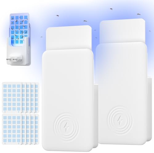 OUSFOT Trappole mosche, 2 Dispositivi Trappola per Mosche 10 Carte Colla Antizanzare Trappola per Mosche da Internotrappola,per Insetti Volanti Plug-in per Zanzare, Moscerini Della Frutta,Falene