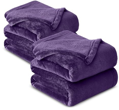 Hafaa Fleece Blanket King Size for Bed 2 Pack Fluffy Throws for Sofas Couch - 400 GSM Soft Cosy Extra Large Warm Throw Blankets for Adults, Purple, 230x270cm