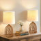 GyroVu Nachttischlampe 2er Set Rattan, Boho Tischlampe, E27 Fassung, Kleine Lampen für Räume Schlafzimmer Nachttisch Tischleuchte Wohnzimmer Lesepult Beistelltischlampe