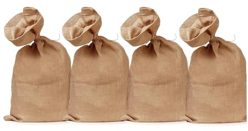 Yarryuter 4 Bolsas de Arpillera Grandes y Resistentes, Sacos de Almacenamiento de Patatas de Yute Gruesos de 40X24 Pulgadas con Cuerdas de 32,8 Pies, Bolsas de Patatas Reutilizables