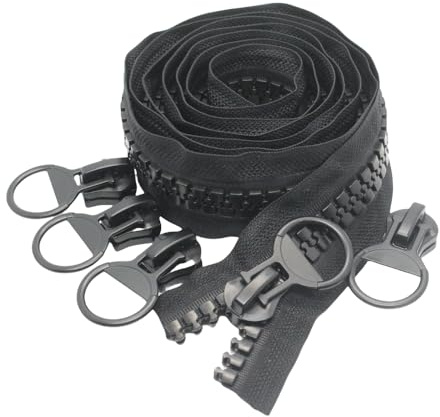 YaHoGa #20 Super Large Zip Endless Black 4.5 m Zip Endless Zip Plastic + 5 Nonlock Zippers (Black 4.5 M)
